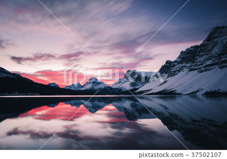 Pink sunrise at Bow lake in Banff, Alberta, Canada Pink sunrise at Bow lake in Banff, Alberta, Canada 37502107