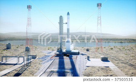 Rocket before the start. Space launch system. 3d Rocket before the start. Space launch system. 3d 37503533