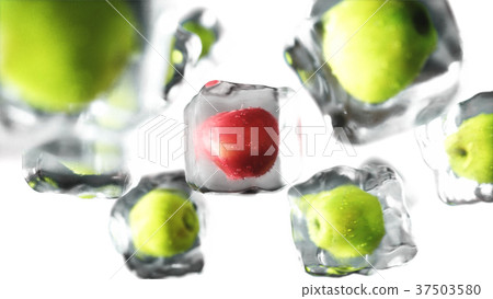 Apples in ice cubes. Food and broadcast concept 37503580