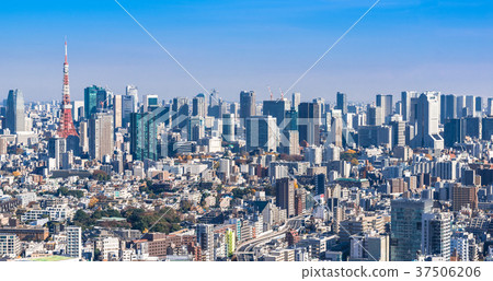 東京市視圖藍天和都市風景 東京市視圖藍天和都市風景 37506206