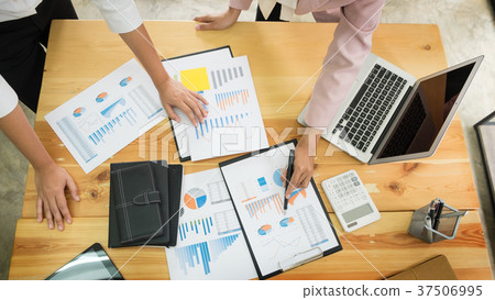 Team work process. young business managers crew working with new Team work process. young business managers crew working with new 37506995