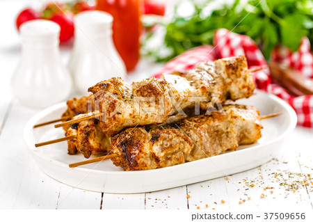 Grilled meat skewers, shish kebab 37509656
