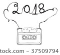 2018 happy new year, Musicassette  hand drawn 37509794