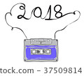 2018 happy new year, purple , Musicassette  hand 37509814