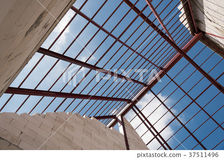 Steel roof frame of building. Steel roof frame of building. 37511496