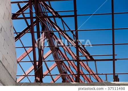 Steel roof frame of building. Steel roof frame of building. 37511498