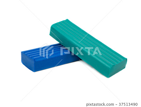 Pieces green and blue plasticine 37513490