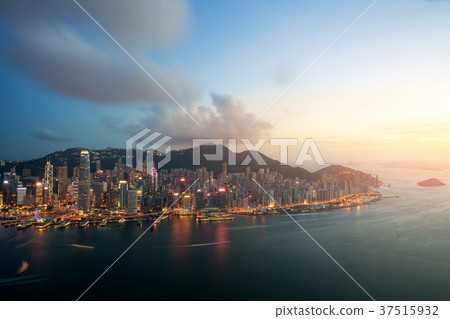 Hong Kong in Kowloon area skyline view. 37515932