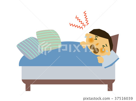 感冒,流感的例證。有人睡在床上。 感冒,流感的例證。有人睡在床上。 37516039