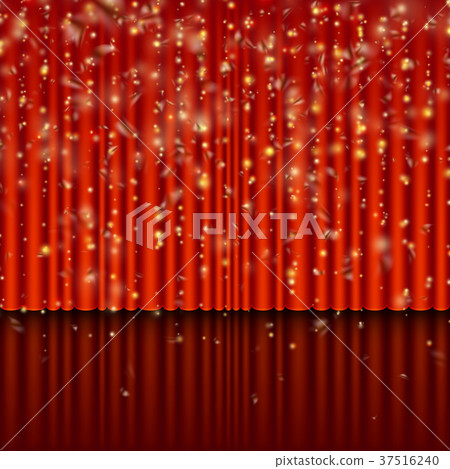 Spotlight on red curtain with glitter light. EPS 37516240