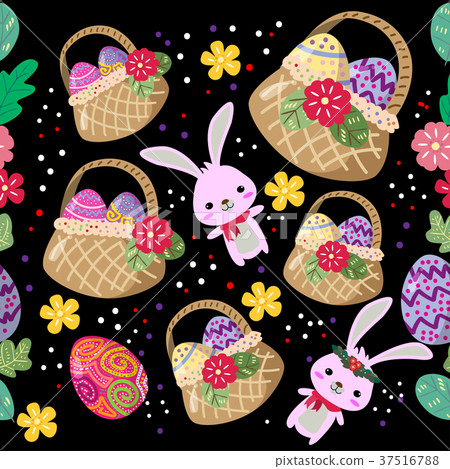 Cute Bunny and easter eggs seamless pattern - Stock Illustration ...
