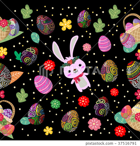 Cute Bunny and easter eggs seamless pattern  37516791