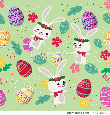 Cute Bunny and easter eggs seamless pattern - Stock Illustration ...