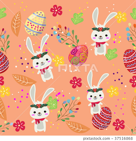 Cute Bunny and easter eggs seamless pattern - Stock Illustration ...