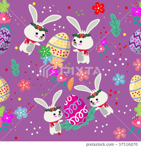 Cute Bunny and easter eggs seamless pattern Cute Bunny and easter eggs seamless pattern 37516870