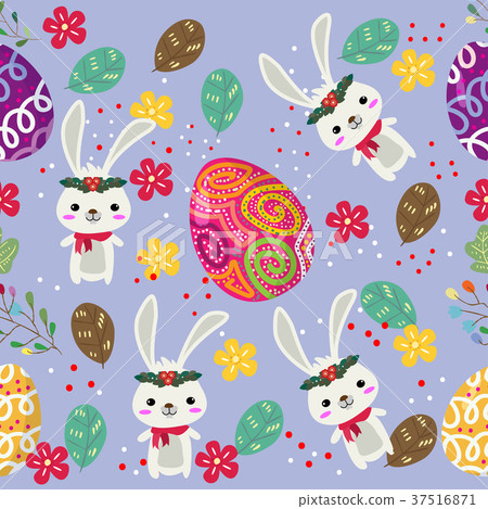 Cute Bunny and easter eggs seamless pattern Cute Bunny and easter eggs seamless pattern 37516871