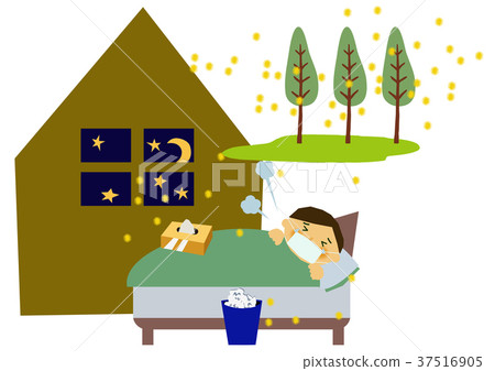 Hay fever and night illustration. Lack of sleep. Illustration of allergy. Hay fever and night illustration. Lack of sleep. Illustration of allergy. 37516905