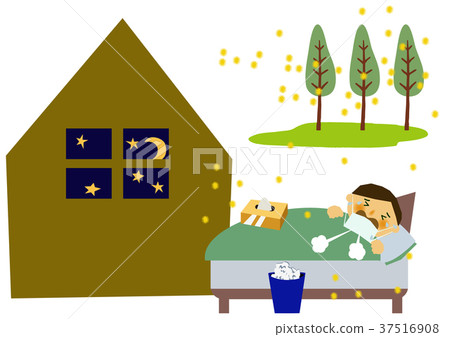 Hay fever and night illustration. Lack of sleep. Illustration of allergy. 37516908