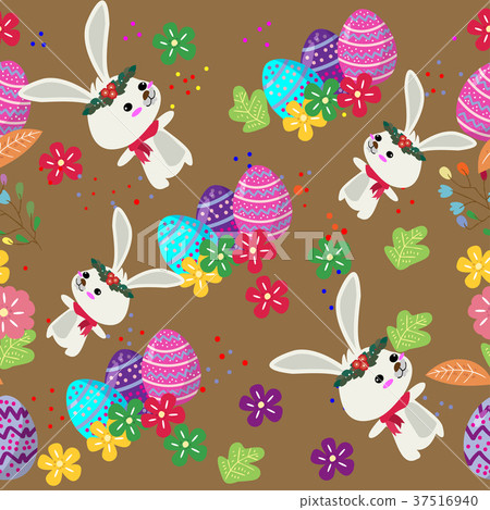 Cute Bunny and easter eggs seamless pattern - Stock Illustration ...