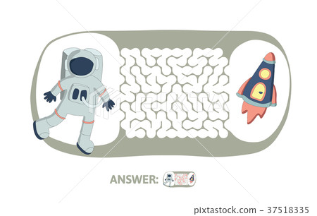 Children's maze with astronaut and rocket. Puzzle 37518335