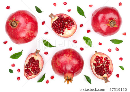 pomegranate with leaves isolated on white pomegranate with leaves isolated on white 37519130
