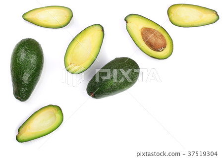 whole and half avocado isolated on white 37519304