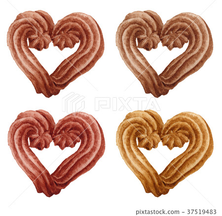 Heart-shaped squeeze cookies drawn in watercolor Heart-shaped squeeze cookies drawn in watercolor 37519483