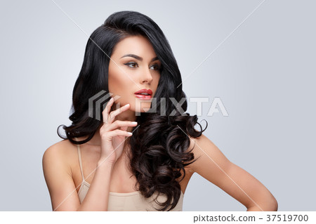 Beautiful Young Woman with Clean healthy curly Beautiful Young Woman with Clean healthy curly 37519700