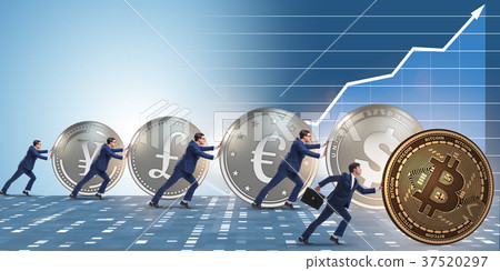 Businessman pushing bitcoin in cryptocurrency 37520297