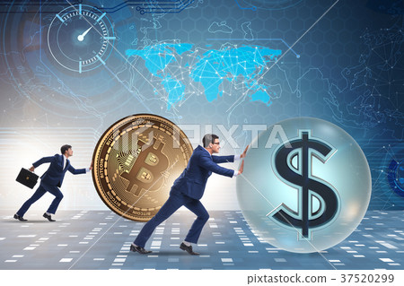 Businessman pushing bitcoin in cryptocurrency Businessman pushing bitcoin in cryptocurrency 37520299