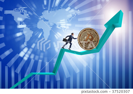 Businessman pushing bitcoin in cryptocurrency 37520307