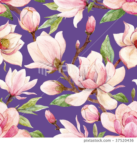 Watercolor magnolia floral pattern 37520436
