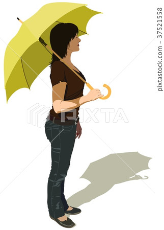 Woman in Profile Holding Umbrella Woman in Profile Holding Umbrella 37521558