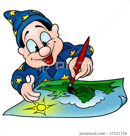 插图素材: blue wizard painter