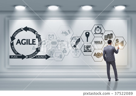 Businessman in agile software development concept Businessman in agile software development concept 37522089