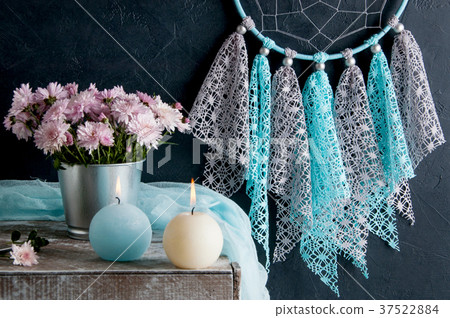 Dream catcher on black wall background 37522884