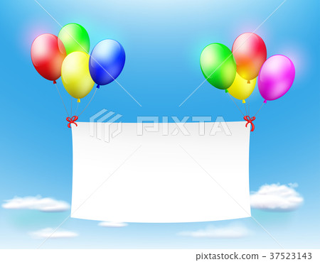 white banner hanging on the colored balls white banner hanging on the colored balls 37523143