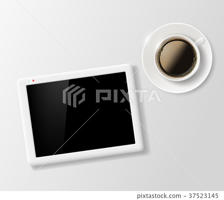 cup of coffee and a digital tablet on the table cup of coffee and a digital tablet on the table 37523145