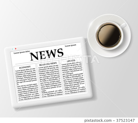 cup of coffee and a digital tablet on the table cup of coffee and a digital tablet on the table 37523147