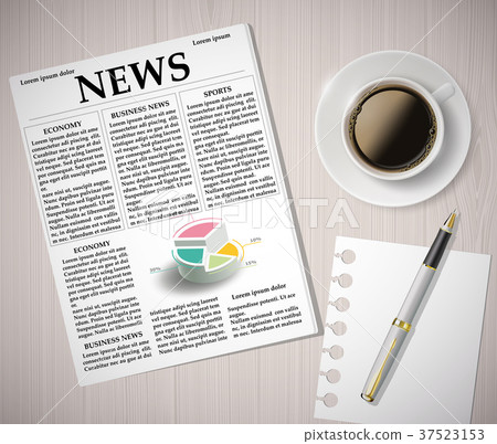 newspaper and a cup of coffee on a wooden table newspaper and a cup of coffee on a wooden table 37523153