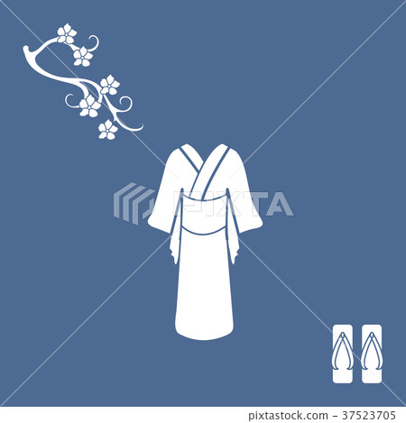 Cute illustration of branch of cherry blossoms and Cute illustration of branch of cherry blossoms and 37523705