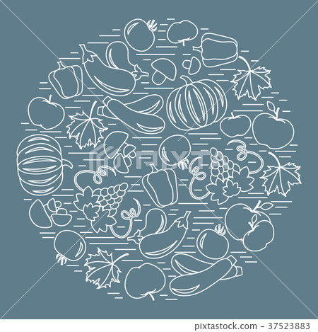 Set of autumn seasonal fruits and vegetables in Set of autumn seasonal fruits and vegetables in 37523883