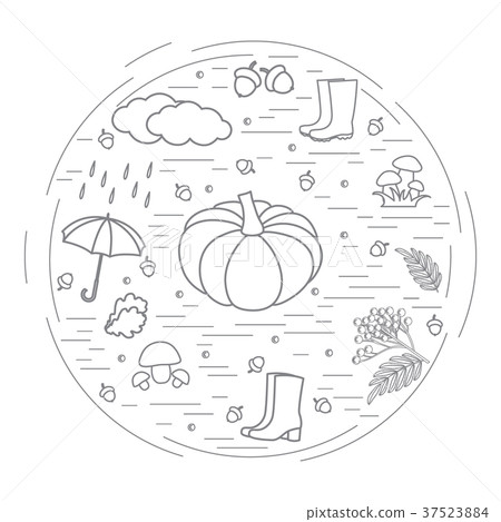 different autumn seasonal symbols arranged in a 37523884