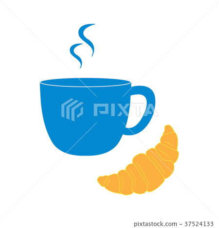 Stylized icon of a colored cup and croissant 37524133
