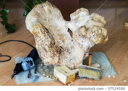 Woodcarving, natural stump, precious wood, art 37524580
