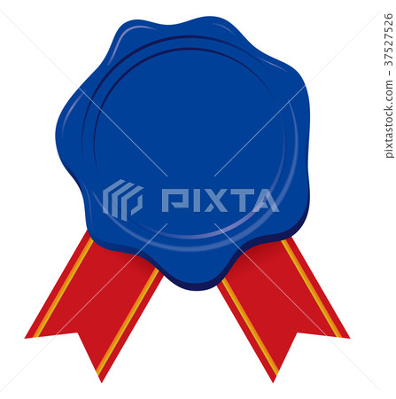 Envelope label stamp with ribbon (blue) | Seal wax Wax seal | Illustration symbol icon 37527526