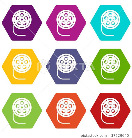Reel with film icon set color hexahedron 37529640