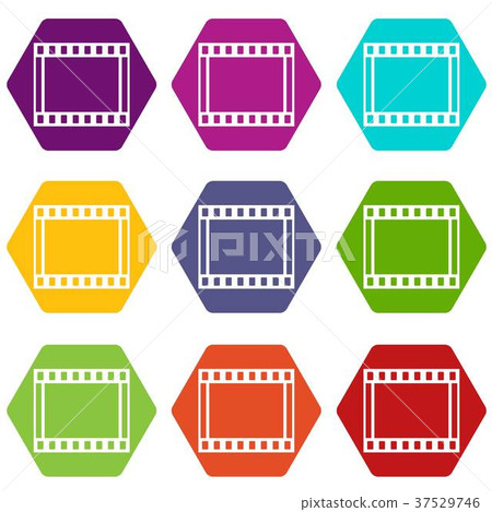 Film with frames movie icon set color hexahedron 37529746