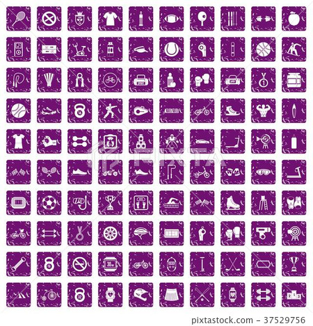 100 sport icons set grunge purple 37529756