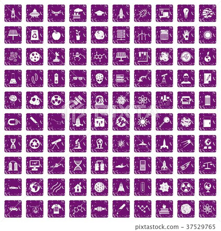 100 space technology icons set grunge purple 37529765